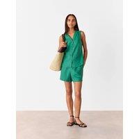 Whistles Laura Pure Linen Button Through Tank Top Green