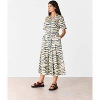 Cotton Blend Animal Print Midi Shirt Dress