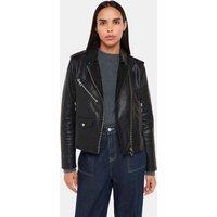 Whistles Agnes Leather Cropped Biker Jacket Black