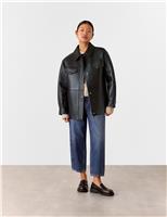 Leather Relaxed Collared Biker Jacket