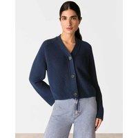 Whistles Pure Cotton Button Front Cropped Cardigan Navy