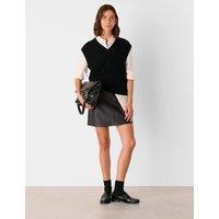 Whistles Leather Mini A-Line Skirt Black