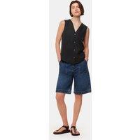 Whistles Laura Pure Linen Button Through Tank Top Black