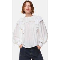 Textured Round Neck Frill Detail Blouse