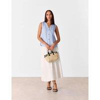 Whistles Laura Pure Linen Button Through Tank Top Pale Blue