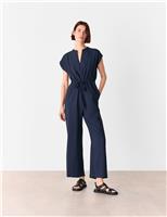 Drawstring Short Sleeve Cropped Jumpsuit