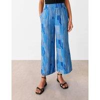Cupro Rich Striped Wide Leg Cropped Trousers