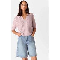 Pure Cotton Pointelle Collared V-Neck Jumper