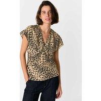 Animal Print V-Neck Twist Front Blouse