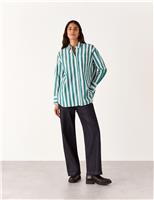 Whistles Pure Cotton Striped Collared Relaxed Shirt Green Mix