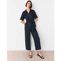 Pure Lyocell Belted Short Sleeve Jumpsuit