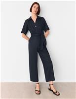 Pure Lyocell Belted Short Sleeve Jumpsuit