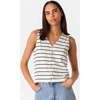 Cotton Rich Striped Button Through Tank Top