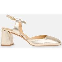 Whistles Matilda Leather Metallic Block Heel Shoes Gold