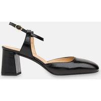 Whistles Matilda Leather Metallic Block Heel Shoes Black