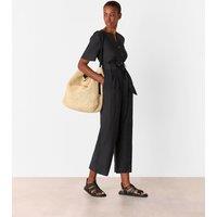 Pure Linen Button Front Tie Detail Jumpsuit