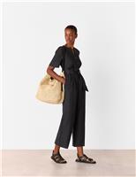 Pure Linen Button Front Tie Detail Jumpsuit