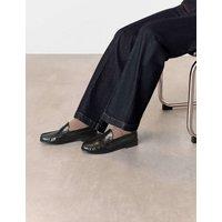 Whistles Leather Gloss Slip On Slim Loafers Black