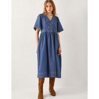 Denim V-Neck Midi Skater Dress