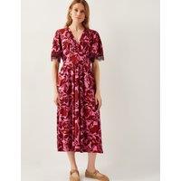 Cotton Rich Floral V-Neck Midi Skater Dress