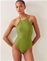 Monsoon Ribbed Halterneck Swimsuit Green