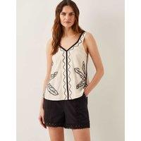 Cotton Blend V-Neck Embroidered Cami Top