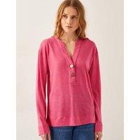 Linen Rich Button Detail Top