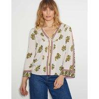 Floral V-Neck Pintuck Bow Blouse