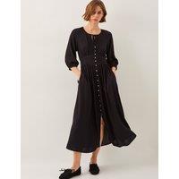 Pintuck Midi Shirt Dress with Linen