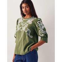 Pure Cotton Embellished Puff Sleeve Top
