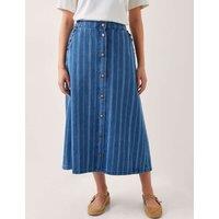 Denim Striped Midi Skirt