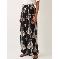 Leaf Print Wide Leg Trousers with Linen