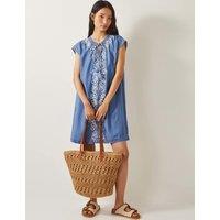 Pure Lyocell Embroidered Tie Neck Mini Dress