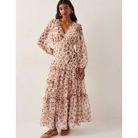 Leopard Print V-Neck Maxi Tiered Dress