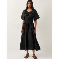 Pure Cotton Tie Neck Midi Waisted Dress