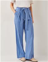 Linen Blend Striped Straight Leg Trousers