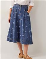 Monsoon Denim Printed Midi Skirt Denim Mix