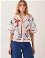 Monsoon Pure Cotton Embellished Button Through Shirt White Mix