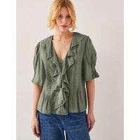 V-Neck Frill Detail Pintuck Blouse