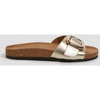 Leather Metallic Buckle Flat Sliders