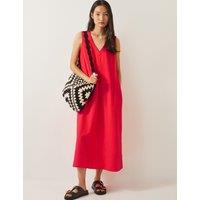 Cotton Rich V-Neck Midi A-Line Shift Dress