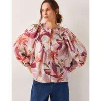 Floral Bib Front Blouson Sleeve Blouse