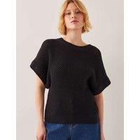 Pure Cotton Textured Crew Neck Jumper