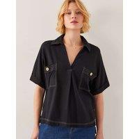 Cotton Rich Collared V-Neck Top