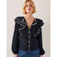 Pure Cotton Frill Detail Button Through Blouse