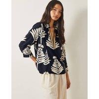 Leaf Print Top With Linen