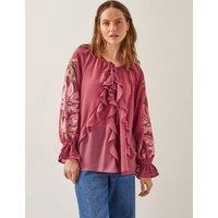 Embroidered Tie Neck Blouse