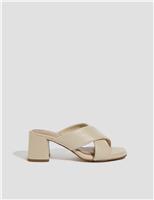 Monsoon Leather Crossover Block Heel Sandals Cream