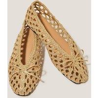 Metallic Woven Bow Flat Ballet Pumps