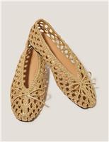 Monsoon Metallic Woven Bow Flat Ballet Pumps Gold